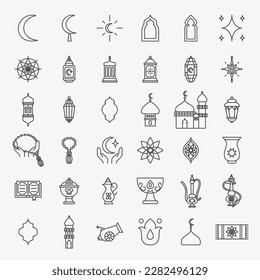 Ramadan Line Icons Set. Vector Thin Outline Holiday Symbols.