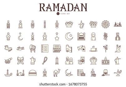 Ramadan line style icon set design, Islamic muslim religion culture belief religious faith god spiritual meditation and traditional theme Vector illustration