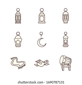 Ramadan line style icon set design, Islamic muslim religion culture belief religious faith god spiritual meditation and traditional theme Vector illustration