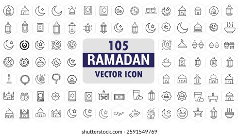Ramadan Line Vector Icon Bundle for Islamic Celebrations.eps