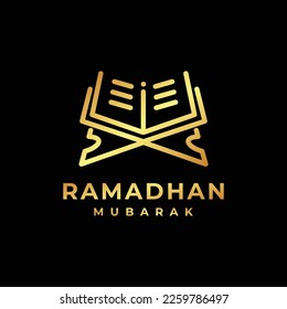 Ramadan logo. Al quran golden logo design vector illustration