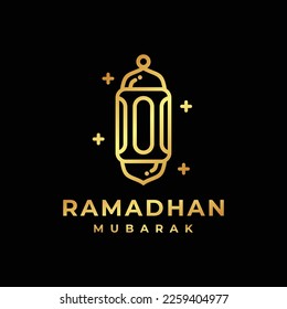 Logo de Ramadán. Ilustración vectorial del diseño del logo dorado de la linterna islámica. Vector de logotipo de la linterna