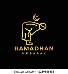 Ramadan logo. Islamic pray golden logo design vector illustration