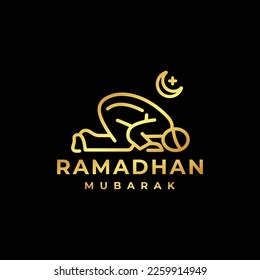 Ramadan logo. Islamic pray golden logo design vector illustration