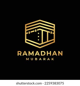 Ramadan logo. Kaaba golden logo design vector illustration