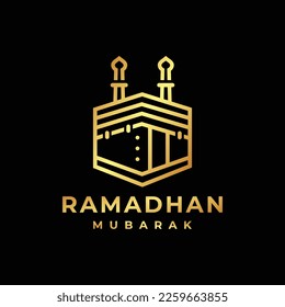 Ramadan logo. Kaaba golden logo design vector illustration