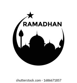 Ramadan logo with Mosque, Moon And Star Silhouette, Ramadan Icon