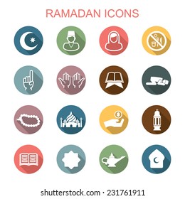 ramadan long shadow icons, flat vector symbols