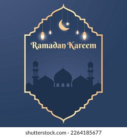 Ramadan-luxuriöser Hintergrund. Islamischer Hintergrund mit einer Kombination aus glänzenden goldenen Laternen, Halbmond und Moschee, geeignet für Plakate, Banner, soziale Medien und mehr
