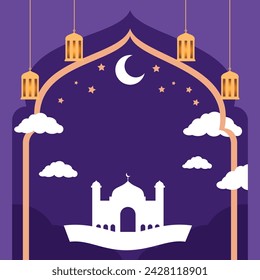 Ramadan luxury background vector. Holy month in islam religion. Mosque ramadan event in flat design style. Social media post template.