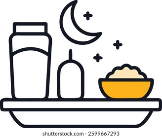 Ramadan Meal Preparation Nighttime Tray with Dates Milk and Water