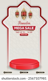 ramadan mega sale template banner with 3d podium for product sale with white background design 01