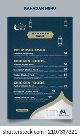 Ramadan Menu Template In Blue Islamic Background Design. Also Good Template For Restaurant Menu Design.