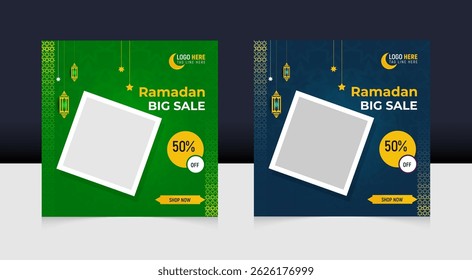 Ramadan Modern Fashion Sale Social Media Promotion Template Design Set With Creative Shapes