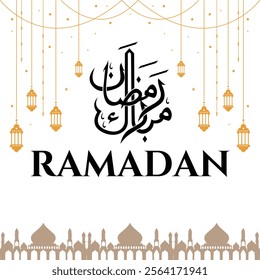 Ramadan is the month of blessing Ramadan Kareem text translation in Arabic lettering , Welcome Ramadan in Arabic