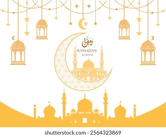 Ramadan is the month of blessing Ramadan Kareem text translation in Arabic lettering , Welcome Ramadan in Arabic
