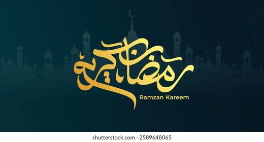 Ramadan is the month of blessing Ramadan Kareem text translation in Arabic lettering, Welcome Ramadan in Arabic. Ramadan Kareem Arabic Calligraphy. Ramzan Kareem Arabic Typography