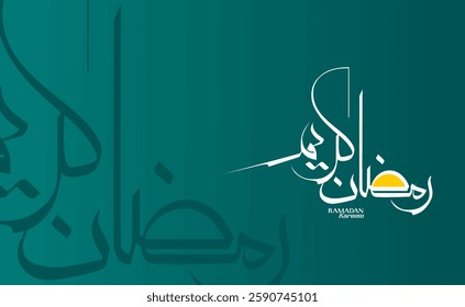 Ramadan is the month of blessing Ramadan Kareem text translation in Arabic lettering , Ramadhan Mubarak Background with color , Welcome Ramadan . Vector Eps