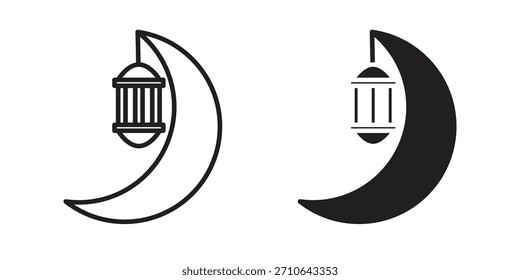 Icono del mes de Ramadán en un diseño de Vector de trazo negro y versión sólida plana sobre fondo blanco