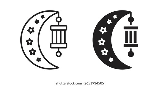 Ramadan Month icon. Flat and stroke versions. Graphic elements.