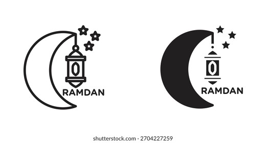 Ícone do Mês do Ramadã em traçado fino e estilo plano.