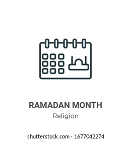 Icono de vector de esquema de mes de Ramadán. Icono de mes de ramadán negro de línea delgada, vector plano ilustración de elemento simple de la religión editable concepto de trazo aislado en fondo blanco