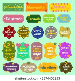 ramadan month sticker labels with different shapes