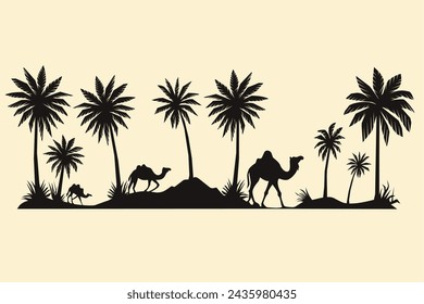 ramadan moon background with silhouette of camel and date palm tree, silhouette of camel and date palm tree, arabic background 