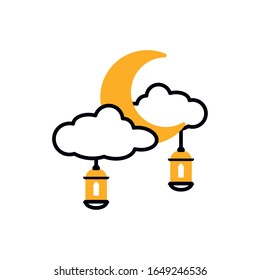 Ramadan-Mondwolken und Laterns Halbzeitsymbol-Design, islamische muslimische Religionskultur Glauben religiöse Religion Gott spirituelle Meditation und traditionelle Vektorillustration Illustration Thema