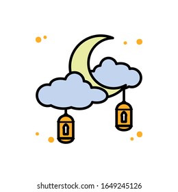 Ramadan moon clouds and laterns line and fill style icon design, Islamic muslim religion culture belief religious faith god spiritual meditation and traditional theme Vector illustration