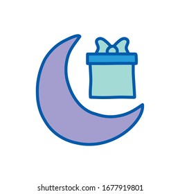 Ramadan moon and gift line and fill style icon design, Islamic muslim religion culture belief religious faith god spiritual meditation and traditional theme Vector illustration