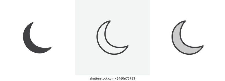 Ramadan Moon Icon Set. Half Moon Phase Vector Symbol.