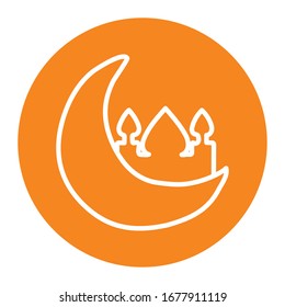 Ramadan moon and mosque block line style icon design, Islamic muslim religion culture belief religious faith god spiritual meditation and traditional theme Vector illustration