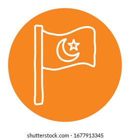Ramadan moon and star flag block line style icon design, Islamic muslim religion culture belief religious faith god spiritual meditation and traditional theme Vector illustration