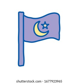 Ramadan moon and star flag line and fill style icon design, Islamic muslim religion culture belief religious faith god spiritual meditation and traditional theme Vector illustration