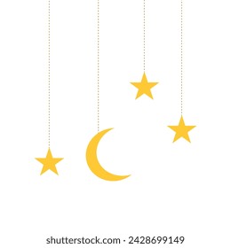 ramadan moon and star, flat moon and star on white.
