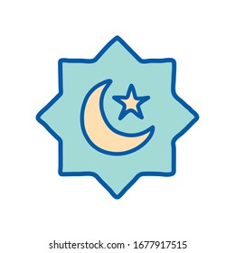 Luna de Ramadán y línea estrella y estilo relleno diseño ícono, religión musulmana islámica cultura creencia fe religiosa fe buena meditación espiritual y tema tradicional Ilustración vectorial