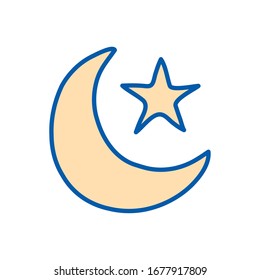 Ramadan moon and star line and fill style icon design, Islamic muslim religion culture belief religious faith god spiritual meditation and traditional theme Vector illustration