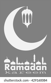Ramadan moon with text on the dark gray background 