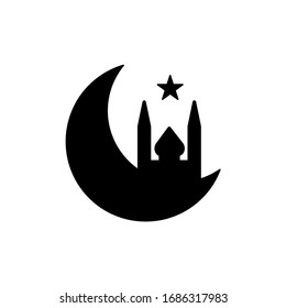 Ramadan, mosque and crescent moon simple black vector illustration 