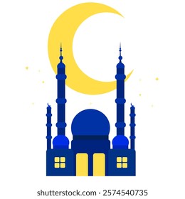 ramadan mosque with crescent moon and stars flat vector illustration