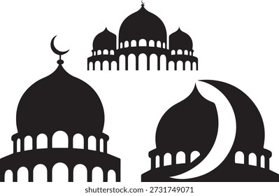 Cúpula da Mesquita do Ramadã e Silhueta Preta Crescente