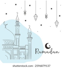Ramadan mosque hand drawn illustration. Islamic doodle vector design elements. Muslim mosque sketch style outline icon drawing.