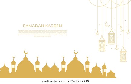 Ramadan mosque with lantern crescent Moon and Star Line Hanging banner Decoration