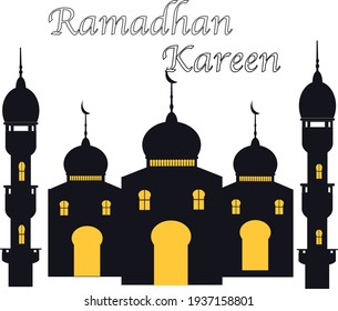 ramadan mosque masjid illustration with silhouette style at back in frame and isolated background
