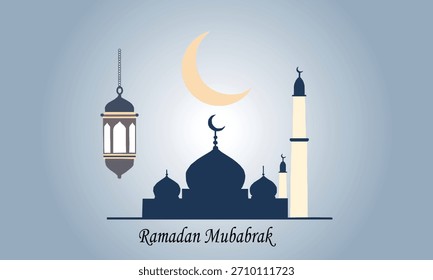 a ramadan mosque with minar and also lantern here and have a moon above the mosque