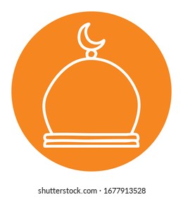 Ramadan mosque with moon block line style icon design, Islamic muslim religion culture belief religious faith god spiritual meditation and traditional theme Vector illustration