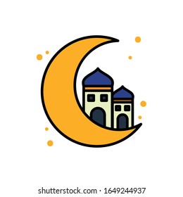 Ramadan mosque and moon line and fill style icon design, Islamic muslim religion culture belief religious faith god spiritual meditation and traditional theme Vector illustration