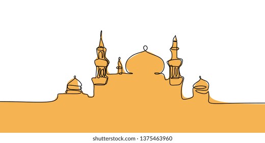 Ramadan mosque one line continuous drawing