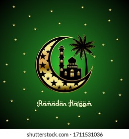 ramadan with mosque ,palm tree and half moon vector background